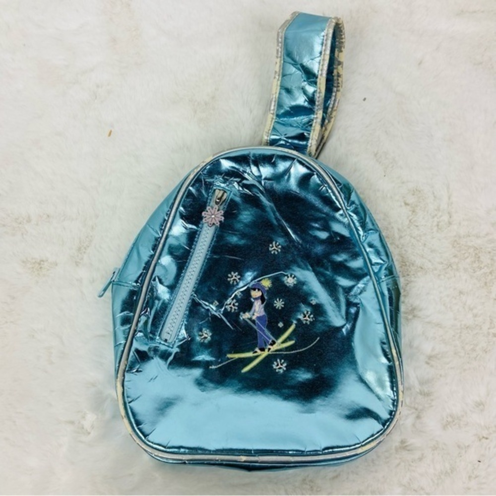 Gymboree Ski bunny embroidered Blue Metallic kids one shoulder small Backpack